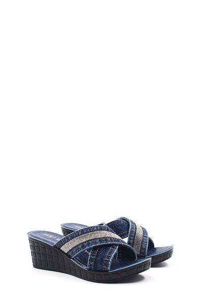 Ayakkabıhane Denim Women's Wedge Heeled Slippers Ah1E158261814