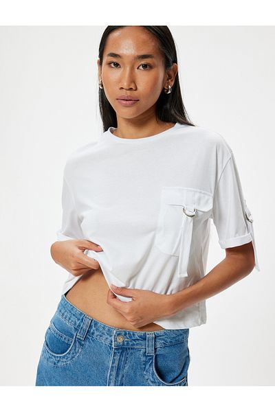 Koton White Women's Pocket Detail T-Shirt