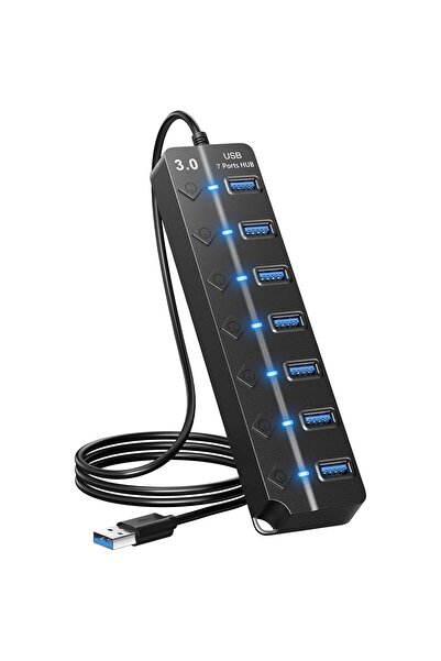 Apera Ga56 USB 3.0 7 Port 5 Gbps Çoklayıcı Switch Splitter Hub 1.2 Metre Kablo Açma Kapama Düğmeli