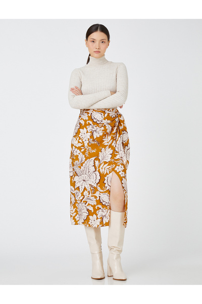 Koton Brown Women's Wrapped Floral Midi Skirt