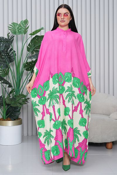 EL jadida Women's Plus Size Patterned Viscose Long Dress