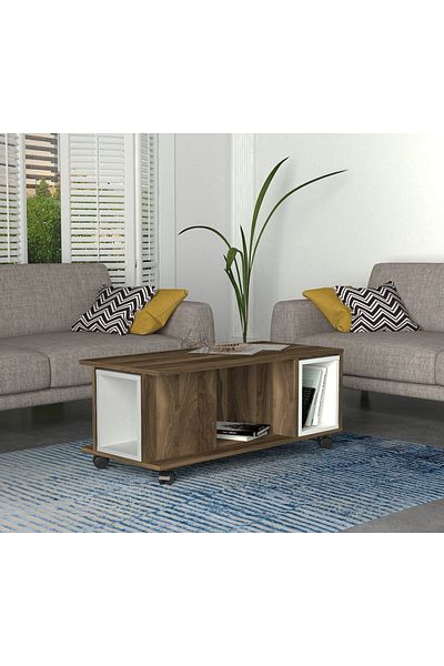 UnicUtil Luxury Edition Coffee Table with Wheels, 100 x 45 x 44 cm, White Brown