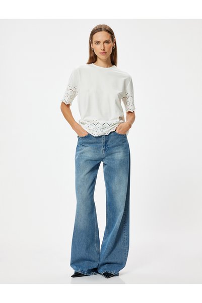 Koton Cotton Short Sleeve Scallop Detailed Crew Neck T-Shirt
