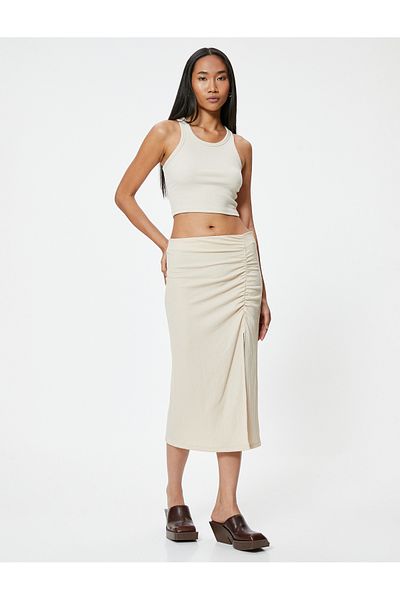 Koton Draped Split Detail Midi Skirt