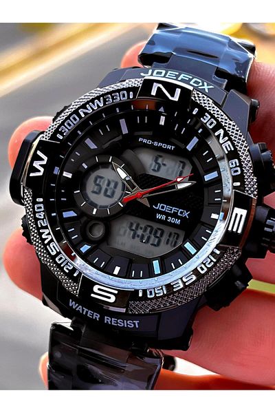 Joefox Steel Cord Digital and Analog 2 Years Warranty 3 Atm Water Resistant Men Wristwatch Joe2.Lc05