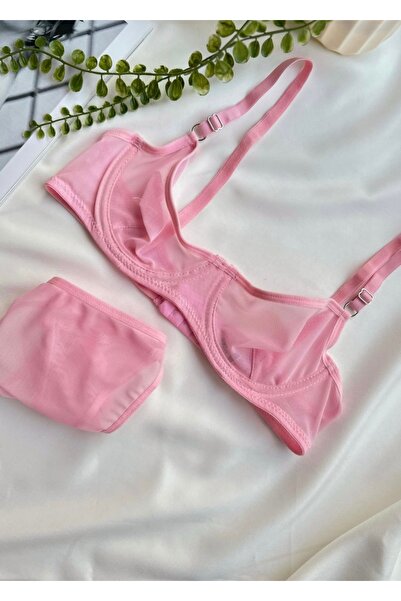 ROZENİN LINGERIE Basic Tül Balenli Rahat Kesim Tanga Hediyeli Sütyen İç Çamaşır Takımı