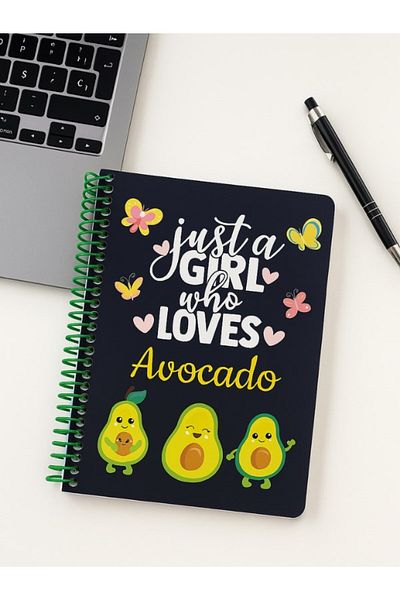 Deco Elit Just a Girl Who Loves Avocado Design Spiral Check Notebook – 80 Sheets, 160 Pages (18 X 24 cm)