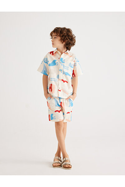 Koton Boy's Beige Printed Cotton Shorts