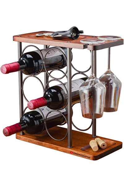 awwaline Suport 6 sticle de vin cu sistem suspendat pentru 2 pahare, awwaline...
