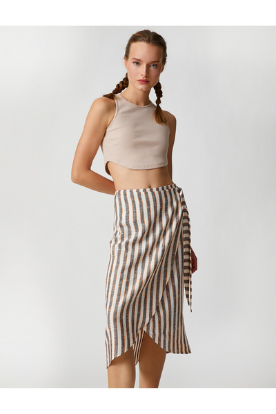 Koton Wrap Over Patterned Midi Skirt
