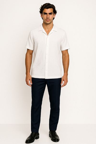 OIL PARK Apaş Collar Ottoman Armure Textured Short Sleeve Men's Shirt