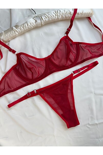 ROZENİN LINGERIE Basic Tül Balenli Rahat Kesim Tanga Hediyeli Sütyen İç Çamaşır Takımı
