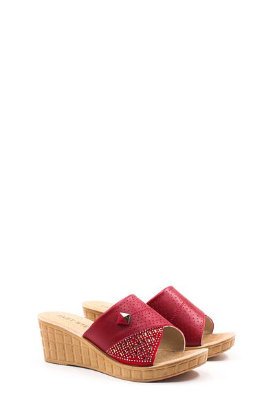 Ayakkabıhane Red Women's Wedge Heeled Slippers Ah1E158261755