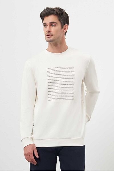 Morven Men's Ecru Trend Crew Neck Sweat-Shirt