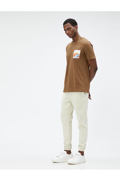 Koton Slogan Printed T-Shirt Summer Themed Crew Neck Slim Fit Cotton