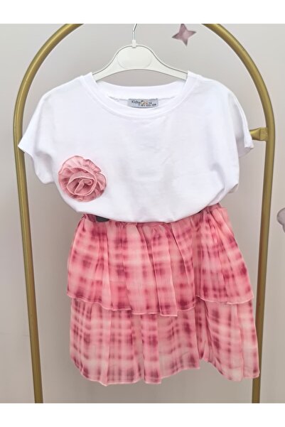 kidsense Girl's Collar Flower Detailed Chiffon Skirt Eid Suit