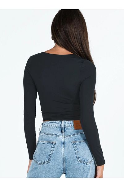 fablair Square Neck Long Sleeve Crop Blouse – Stretch Fabric, Modern Style