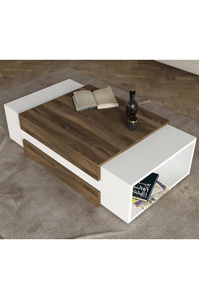 UnicUtil Coffee Table with Side Storage, 110 x 61 x 31 cm, White-Brown