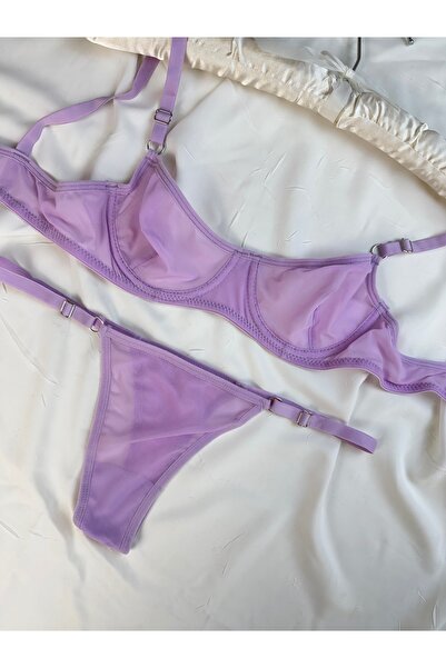 ROZENİN LINGERIE Lila Basic Tül Balenli Rahat Kesim Tanga Hediyeli Sütyen İç ...