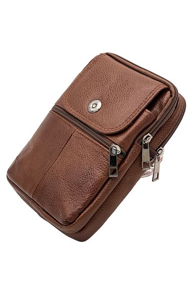 OEM Men's Shoulder Bag with Strap, Genuine Leather, Light Brown, 14x19x5 cm