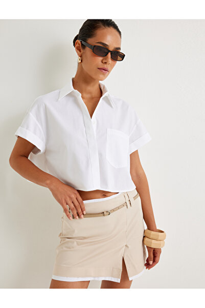 Koton Women's White Crop Shirt