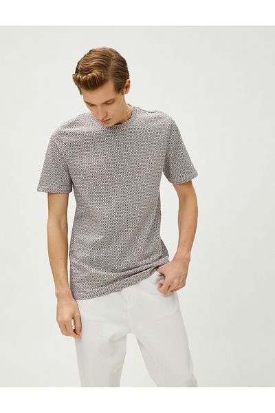 Koton Geometric Printed T-Shirt Crew Neck Slim Fit Cotton