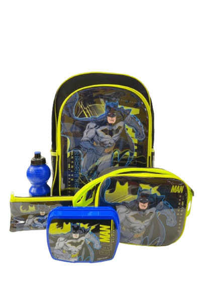 First Kid حقيبة عربة باتمان دي سي مقاس 16 بوصة - عبوة قيمة 5 في 1