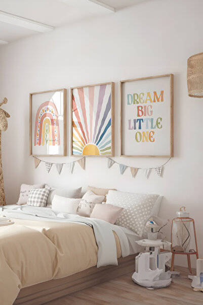 Home 3'lü Gökkuşağı Kreş Baskı Seti, Renkli Güneş Posteri, Çocuk Odası Duvar ...