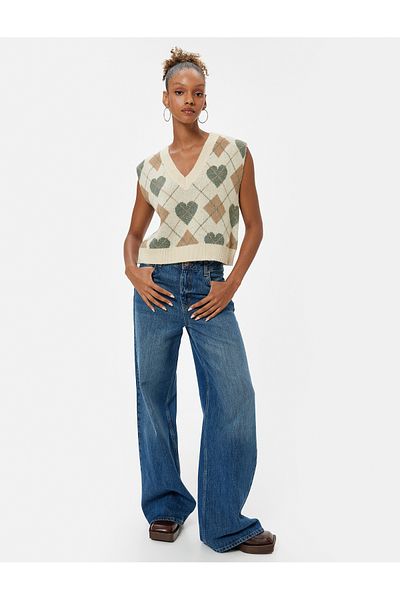 Koton Beige Women's V Neck Sleeveless Sweater