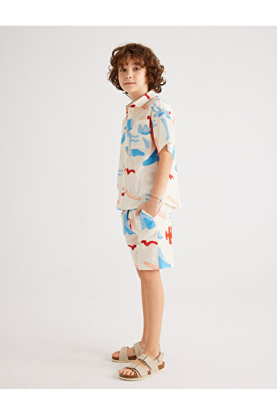 Koton Boy's Beige Printed Cotton Shorts