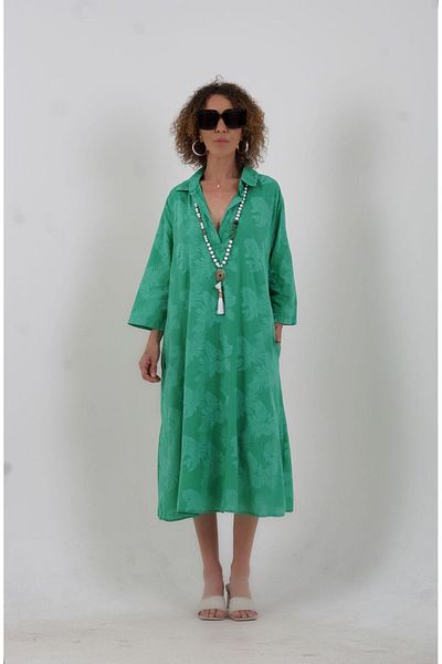 Zelish My Sister Green Soft Patterned Pocket Shirt Dress