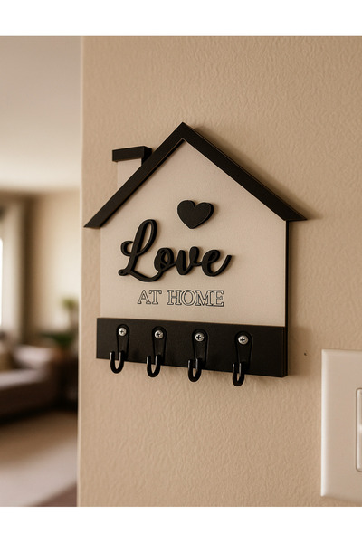 Ev Deryası Love Yazılı Ev Şekilli Anahtarlık Askılığı, Anahtar Askılığı