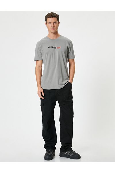 Koton Gray Men's Cotton Printed T-Shirt