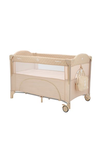 Kikka Boo Patut pliabil pentru copii KikkaBoo Milky Way Beige cu 2 nivele,laterala culisanta pe 3 nivele,plier