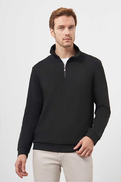 Morven Men's Black Zippered Bato Collar Sweat-Shirt