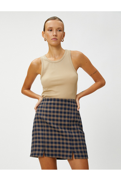 Koton Dark Blue Women's Slit Detail Mini Skirt