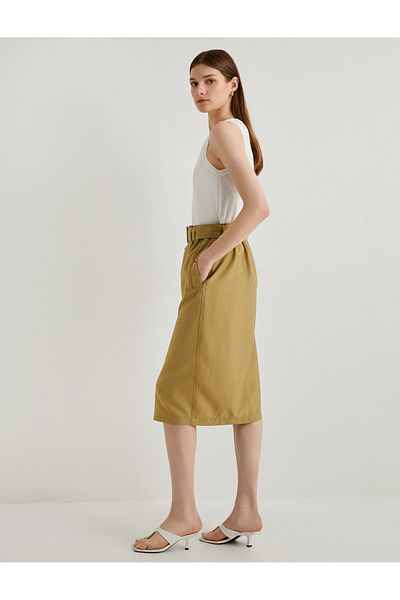 Koton Slit Detail Belted Midi Cargo Skirt
