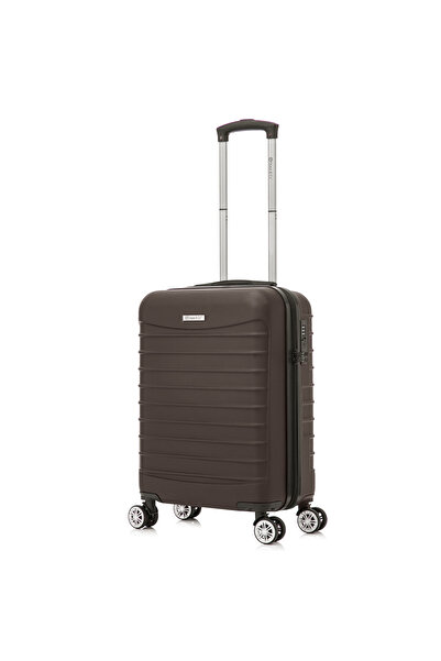 Quasar & Co. Cabin trolley 55x36x20cm, hand luggage, trolley with lock, 4-wheel suitcase, ABS suitcase, LINE, Dark Coffee