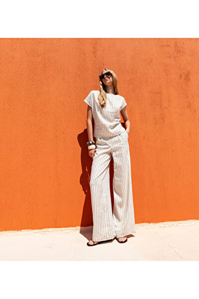 KAMEYA Striped Ecru Blouse with Back Detail