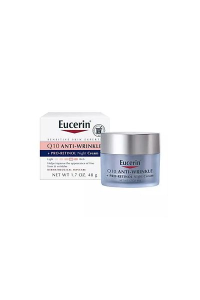 Eucerin Q10 Anti-Wrinkle Night Cream + Pro-Retinol, Facial Cream For Sensitive Skin, 1.7 OZ Jar