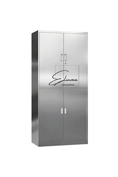 Elinoxa 720-031 Ticari Paslanmaz Çelik Dolap: 2 Raf, 4 Kapı, Geniş Depolama A...