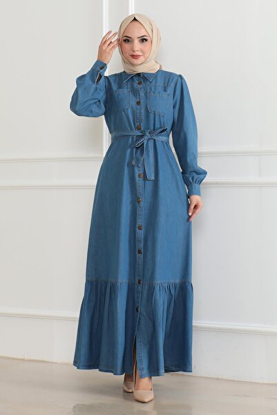 Missvalle Rochie din denim cu detaliu cu volane Albastru deschis 19225