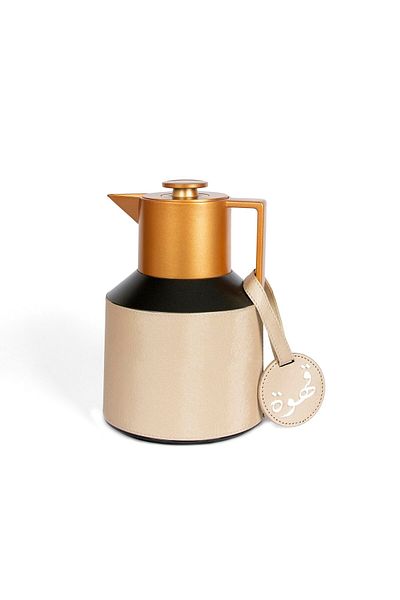 Lamsit Ibdaa Coffee Thermo Flask, Tea Vacuum Pot, 1.0L Arabic Dallah, Coffee, Beige, Insulated