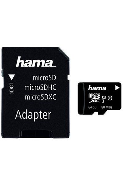 Hama Card de memorie microSDXC, 64 GB, Clasa 10, pana la 80 MB/s, UHS-I + Adaptor SD