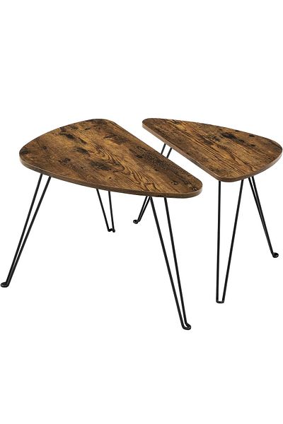 VASAGLE Set de 2 mese de cafea, stil industrial, 60x38x48cm si 52x32x43cm, maro rustic si negru