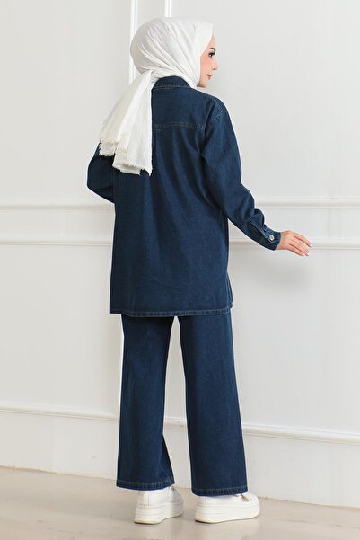 Missvalle Τζιν κοστούμι με κουμπιά με πέτρινη λεπτομέρεια Σκούρο τζιν 19285