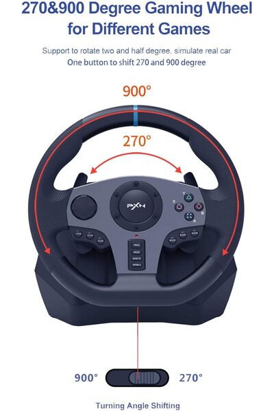 pxn 270°/900° Racing Wheel, V9 USB PC Race Game Driving Steering Wheel with Clutch Pedals and
