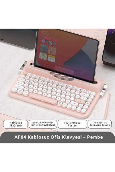 Ajazz AF-84 Daktilo Tarzı Kablosuz Klavye-Sessiz Tuş Yapısı-Çift Modlu Bağlan...