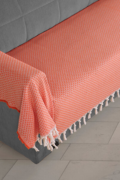 LADYNİL Seat Cover Battal Size Sofa Bed and Sofa Covering Seat and Arms with Fringe 115X300Cm Orange