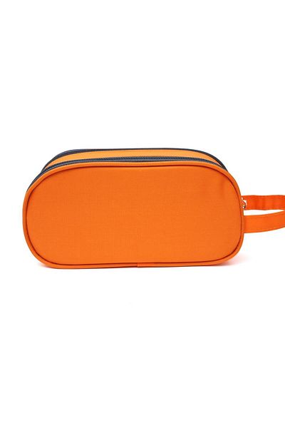DNS Unisex school pencil case, 2 compartments 1 zipper, unequipped, Plain, Orange J-2644